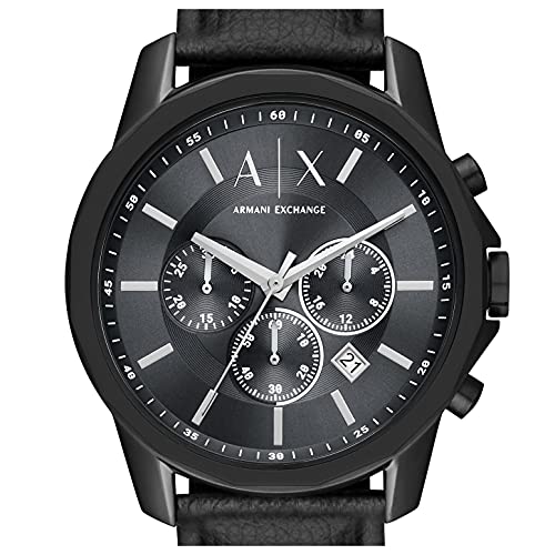 Armani Exchange Reloj de vestir cronógrafo de acero inoxidable para hombre, Cuero negro,