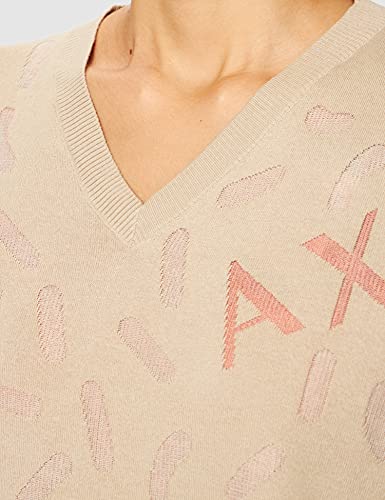 Armani Exchange Short Sleeved V Neck Pullover, All Over Logo Jacquard Sudadera, Pure Cashmere, S para Mujer