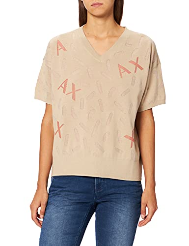 Armani Exchange Short Sleeved V Neck Pullover, All Over Logo Jacquard Sudadera, Pure Cashmere, S para Mujer