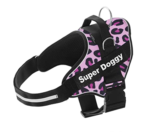 Arnés Personalizado para Perros - Estampado - Arnés para Perros Reflectante - Incluye 2 Etiquetas con Nombre - Todos los Tamaños - De Calidad y Resistente (S 6-14KG, Pink Leopard)