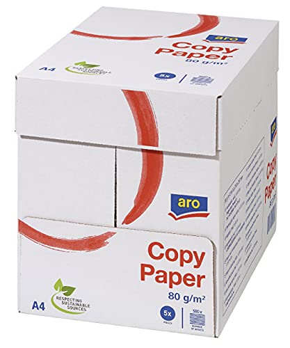 aro Papel de copia DIN A4 con 5x500 hojas - 80g/m2 - blanco - Papel de impresión profesional para impresoras láser, impresoras de inyección de tinta, aplicaciones, facturas, negocios, oficina