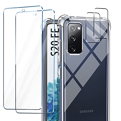 AROYI Funda Compatible con Samsung Galaxy S20 FE 4G / 5G, 2 Pack Cristal Templado y 2 Pack Lente de cámara para Galaxy S20 FE, Silicona Suave TPU Carcasa Protección Caso para Samsung S20 FE 4G / 5G