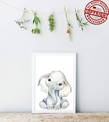 artpin® Juego de 4 imágenes para habitación de bebé, decoración para niños y niñas, DIN A4, póster para habitación infantil, animales de la selva, safari, africano, elefante, tigre, jirafa, cebra, P60