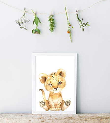 artpin® Juego de 4 imágenes para habitación de bebé, decoración para niños y niñas, DIN A4, póster para habitación infantil, animales de la selva, safari, africano, elefante, tigre, jirafa, cebra, P60