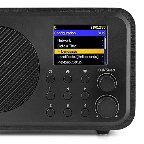 Audizio Venice - Radio por Internet con WiFi y Bluetooth, Control Remoto - Alimentación por batería o Red eléctrica, 99 emisoras, Alarma y Sleep Timer, Toma de Auriculares, Pantalla en Color (Negro)