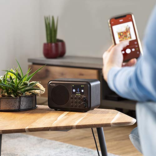 Audizio Venice - Radio por Internet con WiFi y Bluetooth, Control Remoto - Alimentación por batería o Red eléctrica, 99 emisoras, Alarma y Sleep Timer, Toma de Auriculares, Pantalla en Color (Negro)