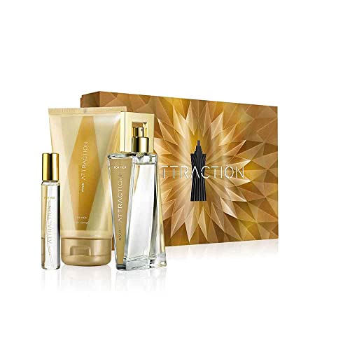 AVON Attraction - Set de 3 piezas para ella Eau de Parfum 50 ml + loción corporal 150 ml + spray de bolsillo 10 ml