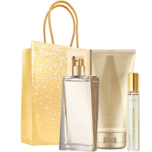 AVON Attraction - Set de 3 piezas para ella Eau de Parfum 50 ml + loción corporal 150 ml + spray de bolsillo 10 ml