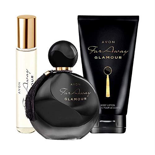 Avon Far Away Glamour Set consta de 50 ml EDP - 10 ml EDP y 150 ml Loción Corporal