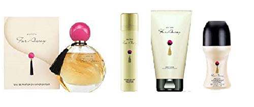 Avon Far Away Set de Regalo para Mujer EDP 50 ml Loción de cuerpo 75ml Spray para el Cuerpo 150 ml & Roll On 50 ml