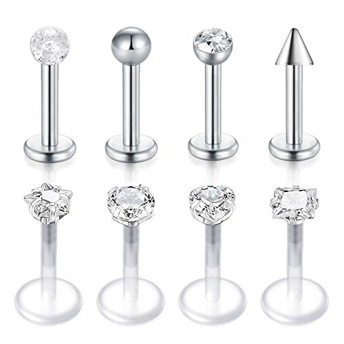 AVYRING Piercing Oreja Tragus 16G Acero Inoxidable & Acrilico Piercing Labio Labret Monroe Medusa Piercing Oreja Helix Cartilago para Mujer Hombre 8 Piezas