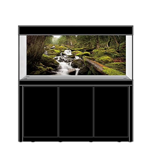 AWERT Fondo de terrario de cascada de 180 x 61 cm, selva tropical, fondo de acuario, lago agua, roca, árbol verde, hábitat, fondo de vinilo duradero (no pegatina)