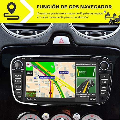 AWESAFE Radio Coche 7 Pulgadas para Ford con Pantalla Táctil 2 DIN, Autoradio de Ford con Bluetooth/GPS/FM/RDS/CD DVD/USB/SD, Admite Mandos Volante, Mirrorlink y Aparcamiento (Negra)