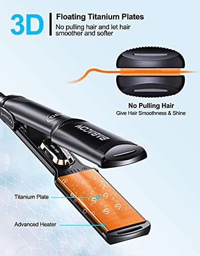 Babacom Planchas del Pelo, Plancha Pelo Placa Ancha 1.5" con Temperatura Ajustable 130-230℃, LCD Digita y Calentador PTC, Plancha de Pelo Profesional 2 en 1 para Todo Tipo de Cabello, Negro Ateniense