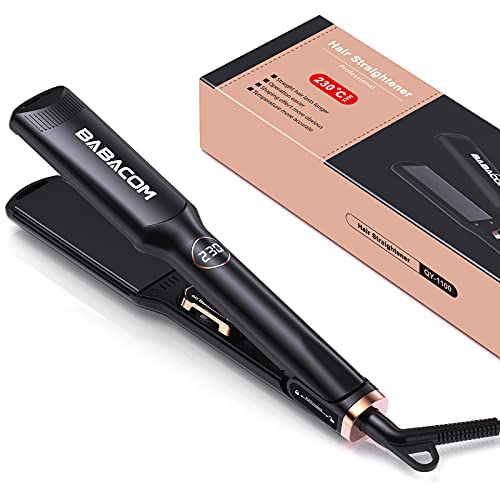 Babacom Planchas del Pelo, Plancha Pelo Placa Ancha 1.5" con Temperatura Ajustable 130-230℃, LCD Digita y Calentador PTC, Plancha de Pelo Profesional 2 en 1 para Todo Tipo de Cabello, Negro Ateniense