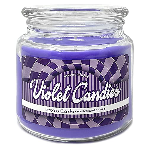 Bacana Candle - Vela Perfumada en Vaso - Vela Aromática en Frasco de Vidrio con Tapa - Vela Original para Regalo - 560 gramos, 80-110 Horas de Combustión - Violet Candies