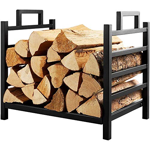 Bakaji Cuna para leña de metal con cesta para leña de tela Oxford para interior de madera, casa para chimenea, estufa, diseño moderno, color negro, tamaño 40 x 45 x 32 cm (Diseño 1)