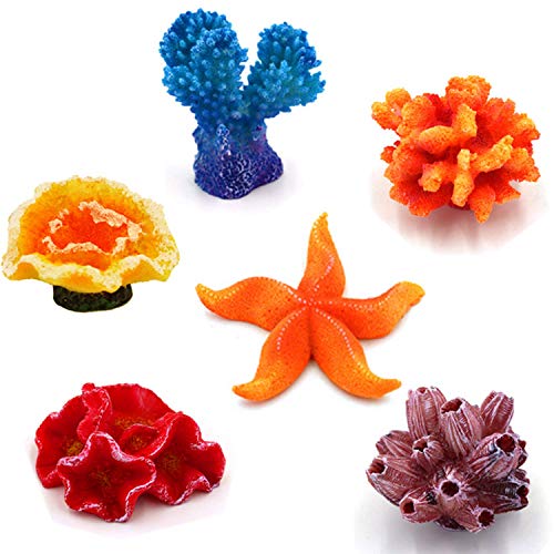 bangminda Decoración del Acuario 6PCS Coral Artificial Estrella de Mar Arrecife de Coral Paisaje Marino, Ornamentos de Acuario Decoración de Resina, Adornos de Peceras Decoración