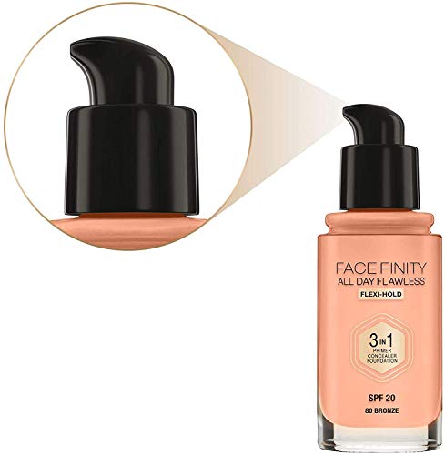 Base de maquillaje Face Finity All Day Flawless 3 en 1-80 Bronze, 3 unidades (3 x 30ml)