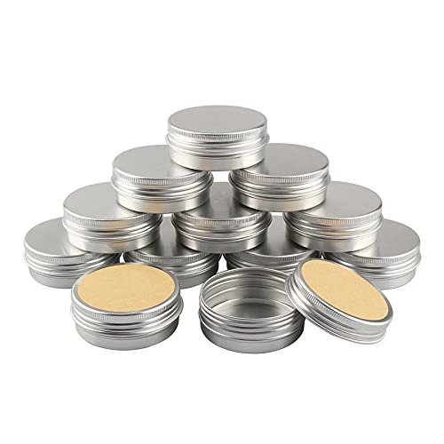 BasicPacking 24 Piezas Pequeño Tarros de Aluminio 40ml Vacío Plata Bote de Aluminio con Tapa Rosca Latas de Aluminio Envase Cosmético Redondo para Cremas Vela con 24 Piezas 40mm Etiquetas