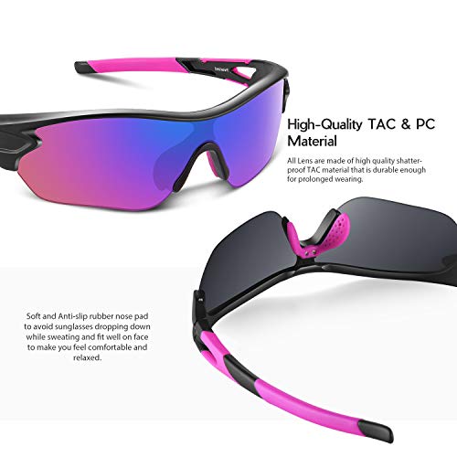 Bea Cool Gafas de sol polarizadas deportivas para hombres, mujeres, jóvenes, béisbol, ciclismo, correr, conducir, pescar, golf, motocicleta, tac, gafas (Rosa)