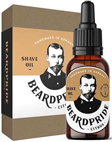 BEARDPRIDE Aceite de afeitar natural para hombres - Aceite de afeitar cítrico - Aceite de afeitar para un afeitado bien cuidado para hombres - Aceites 100% naturales para hombres - 30ml