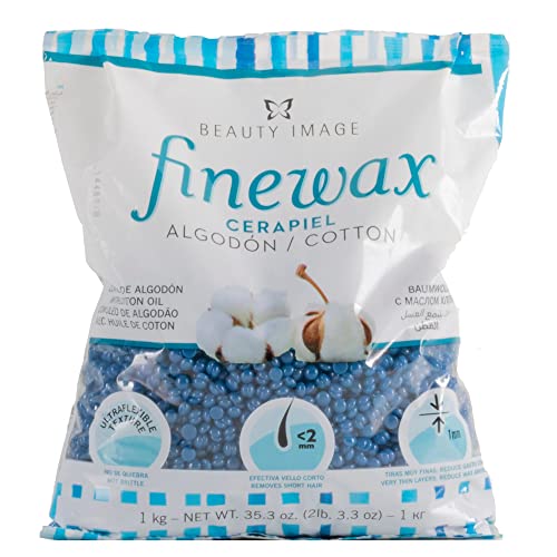 BEAUTY IMAGE Finewax Cera Depilatoria Profesional en Perlas 1 Kg. Cera Caliente al Algodón para Depilación Indolora -Corporal, Facial, Ingles y Axilas- sin Bandas. -Procedencia Española-