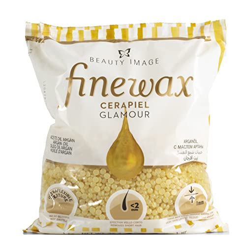 BEAUTY IMAGE Finewax Cera Depilatoria Profesional en Perlas 1 Kg. Cera Caliente con Aceite de Argán para Depilación Indolora -Corporal, Facial, Ingles y Axilas- sin Bandas. -Procedencia Española-