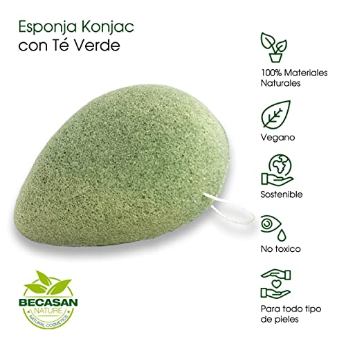 Becasan Nature Kit Limpiador - Esponja Konjac Facial Natural (3 unidades) y Loción de Argán - Exfoliante Facial, Esponja Baño - Esponja Natural de Peeling Facial para Reducir el Acné de la Cara