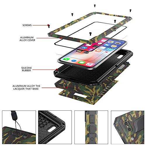 Beeasy Funda Antigolpes iPhone XS, [Sumergible] Carcasa Impermeable Resistente Reforzada Acuática Waterproof Metálica Grado Militar Resistente Antipolvos Case para iPhone 10S,Camuflaje