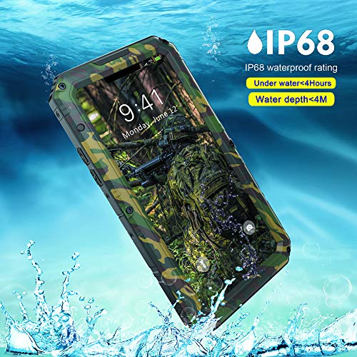 Beeasy Funda Antigolpes iPhone XS, [Sumergible] Carcasa Impermeable Resistente Reforzada Acuática Waterproof Metálica Grado Militar Resistente Antipolvos Case para iPhone 10S,Camuflaje