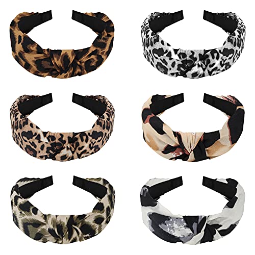 Belle Vous Diademas Mujer Anchas Estampado Leopardo con Nudo (Pack de 6) - Diadema Turbante Mujer Boho Elástica - Accesorios Pelo Mujer y Niñas – 6 Diseños de Cinta Pelo Mujer