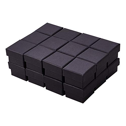 BENECREAT 24 Pack Negra Caja de Joya Caja de Cartón Craft con Almohadilla de Terciopelo Elegante para Presentación de Anillo 4.3x4.3x3.3cm