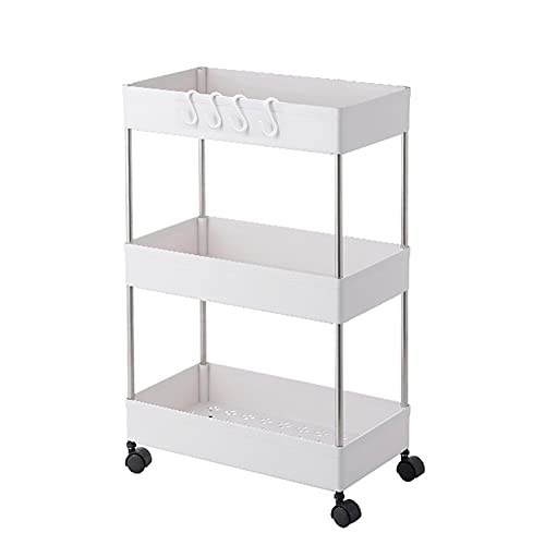 Beowanzk Carrito Auxiliar con Ruedas Cocina Baño Peluqueria Camarera Limpieza Carrito Organizador Almacenaje Blanco Carrito Para Libros 3 Capas (Blanco)