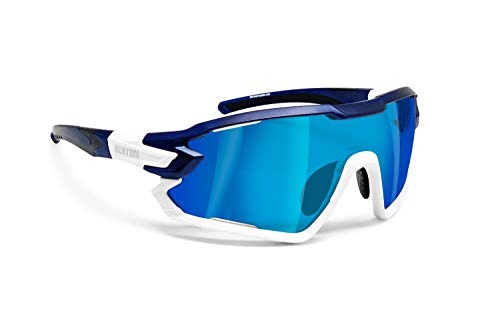 BERTONI Gafas Ciclismo Running MTB Esquí Tennis Padel Polaridas Fotocromaticas Mod. Quasar (Azul-Blanco/Espejo Azul)