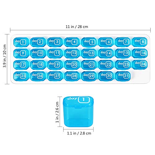 BESTONZON - 1 pastillero con dispensador de almacenamiento para medicinas de un mes, 31 días para viajes, negocios, uso diario