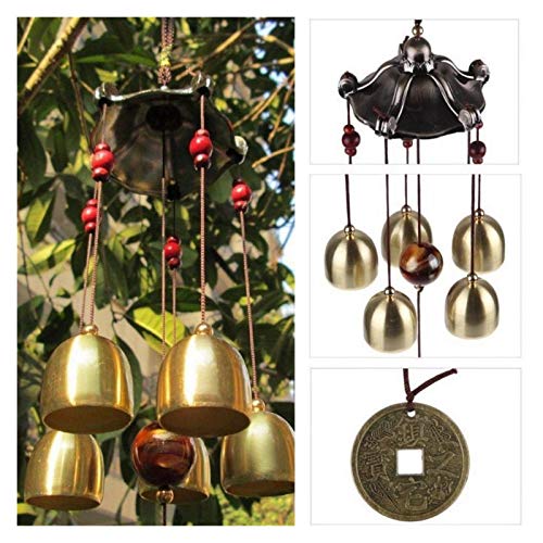 BIAOYU Campanas de metal grandes de latón, campanilla de viento Feng Shui para el hogar, jardín, decoración para colgar en el techo de la fortuna, campanillas de viento chinas orientales (color: B)