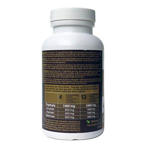 BIO Triphala Elikafoods® ORGÁNICA. 240 comprimidos de 500 mg. Limpia y desintoxica el colon. Contra el estreñimiento. Natural, bio, vegana y sin gluten. Fácil ingesta. Directamente del Himalaya.