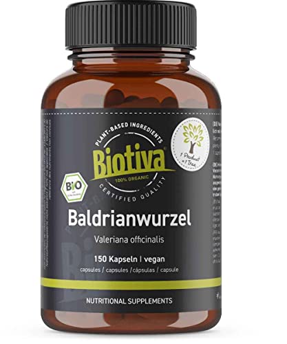 Biotiva Cápsulas de valeriana orgánica 150 piezas - raíz de valeriana molida - 700 mg por cápsula - llenada y verificada en Alemania - vegana