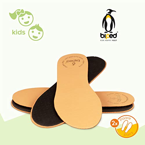 biped 2 pares de plantillas de cuero prémium para niño/a con carbón activo - plantillas de cuero para el sudor de pies - suaves plantillas de cuero para calzado infantil z2766 (32-33)