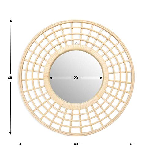 Black Velvet Studio Espejo Pared de diseño Paros, para Dormitorio, bambú, Color Natural, Redondo, para Pasillo baño o Entrada,40x40x2 cm.
