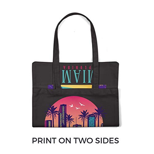 BLAK TEE Miami Florida Skyline Organic Cotton Reusable Shopping Bag Black