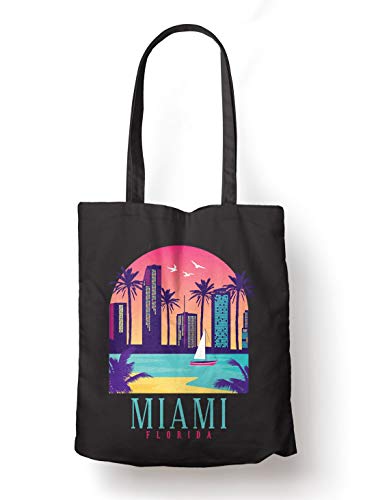 BLAK TEE Miami Florida Skyline Organic Cotton Reusable Shopping Bag Black