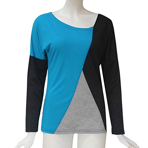 Blusa Moda Patchwork Casual para Mujer Sudadera con Capucha Tallas Grandes Color Block Tallas Grandes O-Neck Manga Larga Camiseta Tops Invierno Abrigos Liquidación de Venta SHOBDW (Azul Claro,2XL)