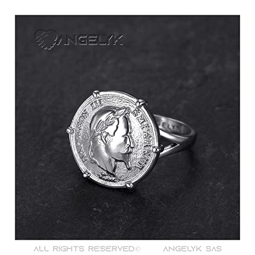 BOBIJOO JEWELRY - Anillo Anillo Anillo de Hombre Mujer de Napoleón III-Diseñador de la Moneda de 20 Francos de Plata Louis Acero 316L - 14 (7 US), Acero Inoxidable 316