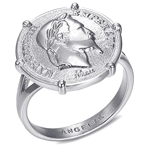 BOBIJOO JEWELRY - Anillo Anillo Anillo de Hombre Mujer de Napoleón III-Diseñador de la Moneda de 20 Francos de Plata Louis Acero 316L - 14 (7 US), Acero Inoxidable 316