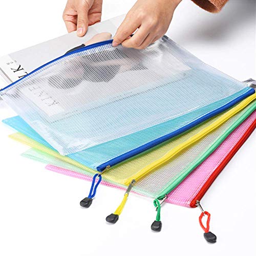 Bolsa con cremallera Bolsa de plástico con cremallera A4, bolsa de identificación, maletín de malla impermeable, accesorios de viaje de oficina con cierre de cremallera, cremallera, 5 colores (10)