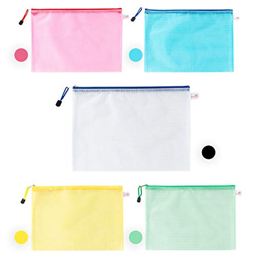 Bolsa con cremallera Bolsa de plástico con cremallera A4, bolsa de identificación, maletín de malla impermeable, accesorios de viaje de oficina con cierre de cremallera, cremallera, 5 colores (10)