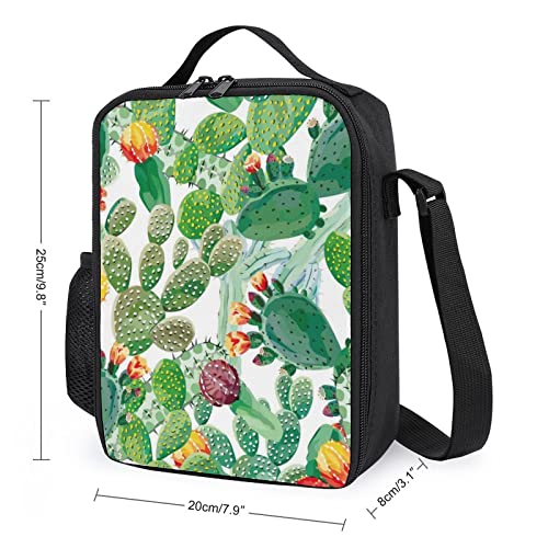 Bolsa De Almuerzo Escolar Aislada Cactus Flores Exóticas Hojas Florales Cooler Tote Box Para Niños, Niñas, Adolescentes, Niños