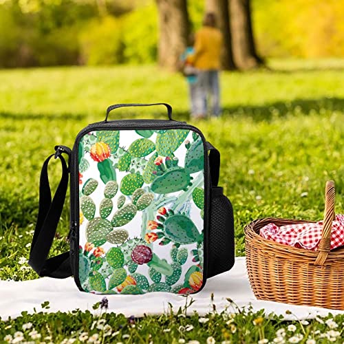 Bolsa De Almuerzo Escolar Aislada Cactus Flores Exóticas Hojas Florales Cooler Tote Box Para Niños, Niñas, Adolescentes, Niños